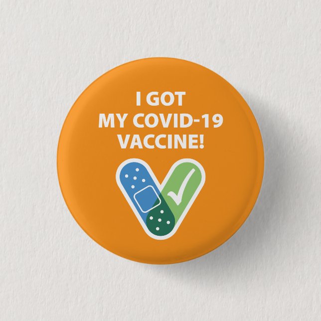 Badge Rond 2,50 Cm J'ai mon vaccin COVID-19 ! Bandaid Orange (Devant)