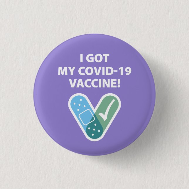 Badge Rond 2,50 Cm J'ai mon vaccin COVID-19 ! Bandaid Purple (Devant)
