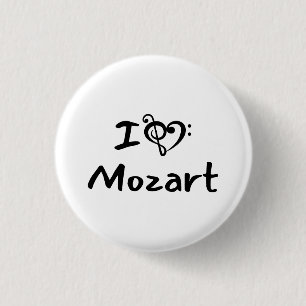 Badge Rond 2,50 Cm J'aime cœur Mozart Musique Classique Texte Noir