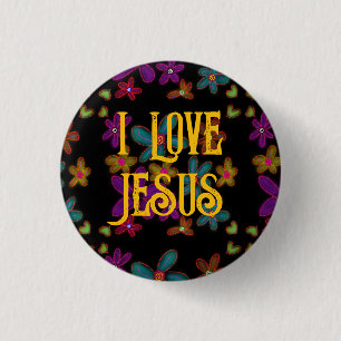 Badge Rond 2,50 Cm J'aime Jésus Fille Chrétienne Motif Fleurs