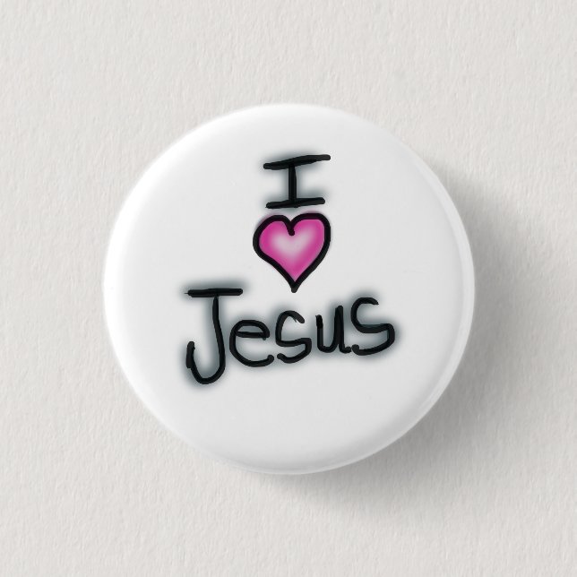 Badge Rond 2,50 Cm J'aime Jésus I Coeur Jésus Blanc (Devant)