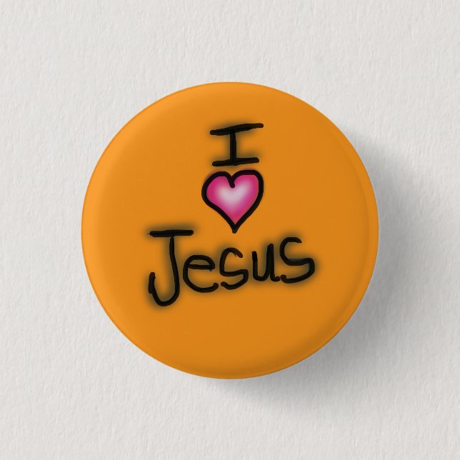 Badge Rond 2,50 Cm J'aime Jésus I Coeur Jésus Orange (Devant)