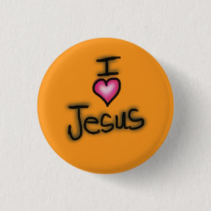 Badge Rond 2,50 Cm J'aime Jésus Je cœur Jésus Orange 