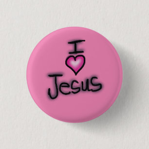 Badge Rond 2,50 Cm J'aime Jésus Je Cœur Jésus Rose