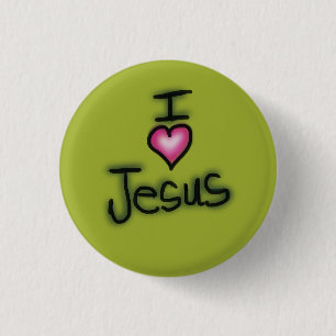 Badge Rond 2,50 Cm J'aime Jésus Je cœur Jésus Vert