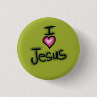 Badge Rond 2,50 Cm J'aime Jésus Je cœur Jésus Vert