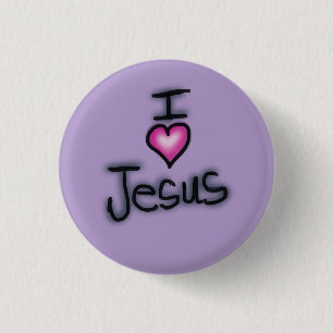 Badge Rond 2,50 Cm J'aime Jésus Je cœur Jésus Violet 
