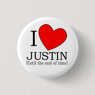 Badge Rond 2,50 Cm J'aime Justin jusqu'à la fin du temps !Badge