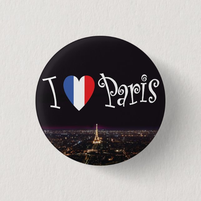 Badge Rond 2,50 Cm J'aime le bouton de Paris (Devant)