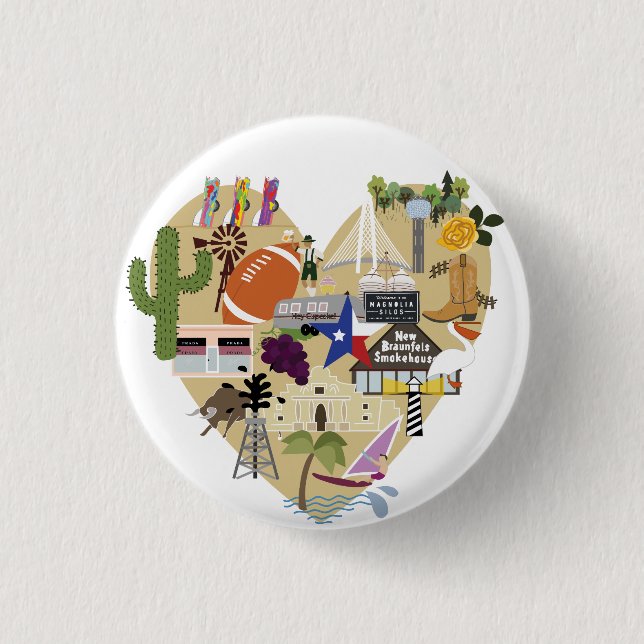 Badge Rond 2,50 Cm J'aime le bouton du Texas (Devant)