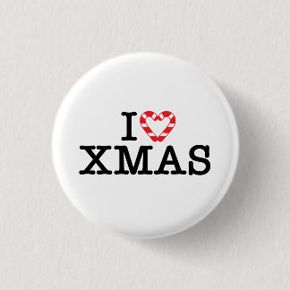 Badge Rond 2,50 Cm J'aime le cœur en canne de Noël