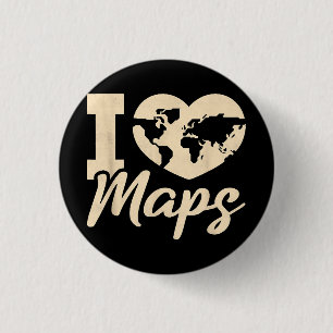 Badge Rond 2,50 Cm J'aime les cartes, Géographie