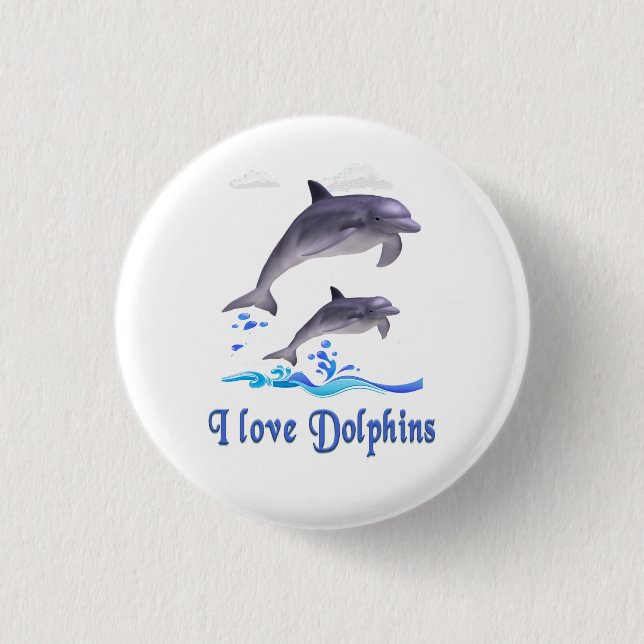 Badge Rond 2,50 Cm J'aime les dauphins (Devant)