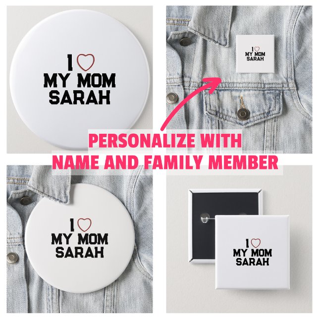 Badge Rond 2,50 Cm J'aime ma mère (I Love My Mom Button
)