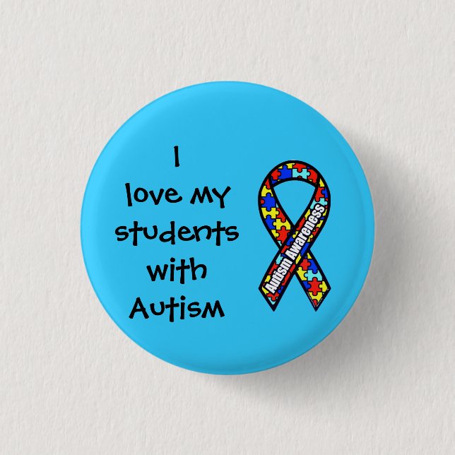 Badge Rond 2,50 Cm J'aime mes étudiants avec l'autisme (Devant)