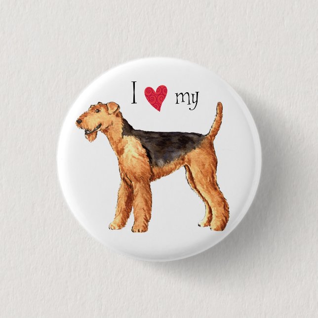Badge Rond 2,50 Cm J'aime mon Airedale (Devant)