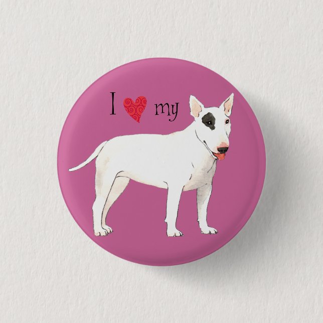 Badge Rond 2,50 Cm J'aime mon Bull Terrier (Devant)
