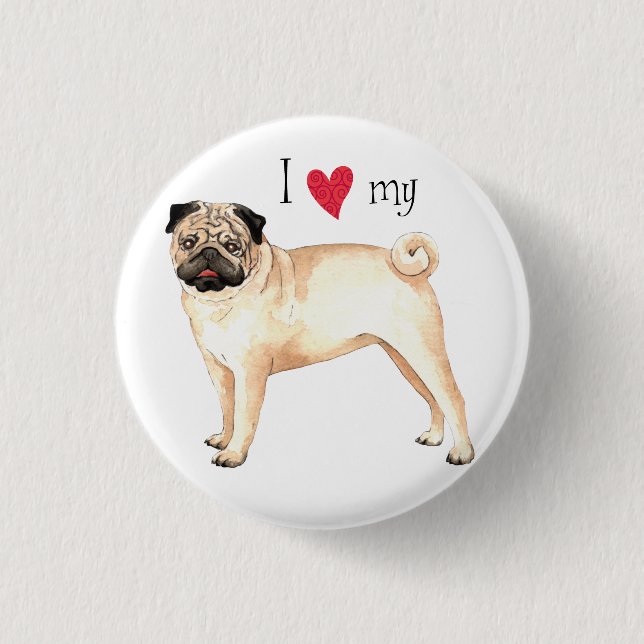 Badge Rond 2,50 Cm J'aime mon carlin (Devant)