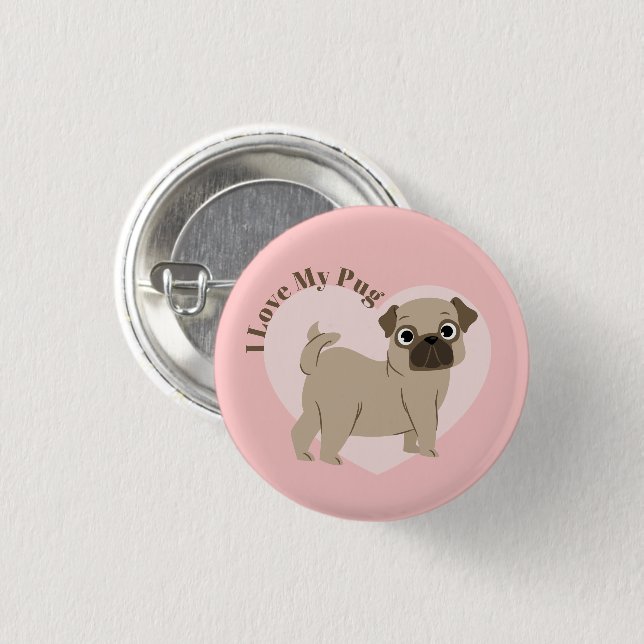 Badge Rond 2,50 Cm "J'aime mon Carlin" (Devant & derrière)
