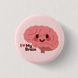 Badge Rond 2,50 Cm J'aime mon cerveau - mignon cerveau souriant