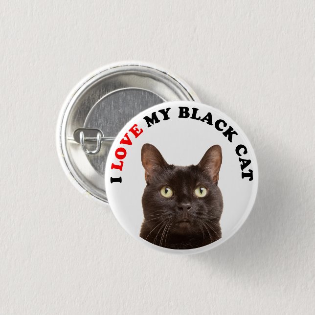 Badge Rond 2,50 Cm J'Aime Mon Chat Noir (Devant & derrière)