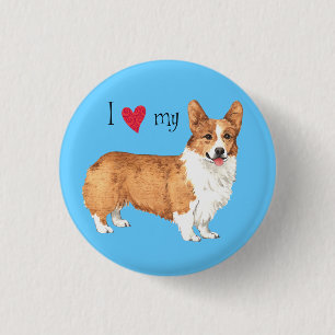 Badge Rond 2,50 Cm J'aime mon corgi de Gallois de Pembroke