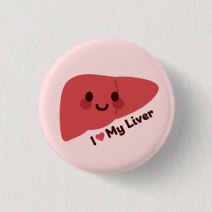 Badge Rond 2,50 Cm J'Aime Mon Foie - Mignonne Foie Souriant