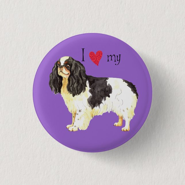 Badge Rond 2,50 Cm J'aime mon Français Toy Spaniel (Devant)