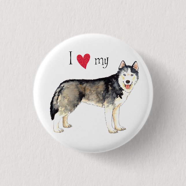 Badge Rond 2,50 Cm J'aime mon Husky (Devant)