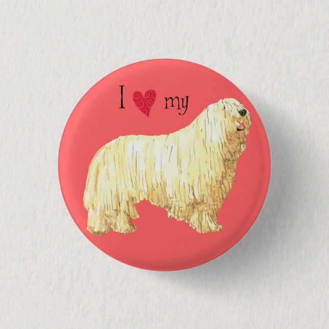 Badge Rond 2,50 Cm J'aime mon Komondor (Devant)