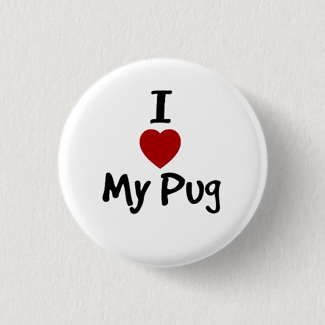 Badge Rond 2,50 Cm J'aime mon Pug (Devant)