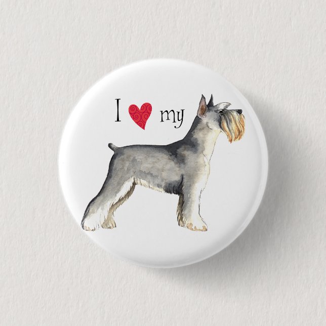 Badge Rond 2,50 Cm J'aime mon Schnauzer minier (Devant)