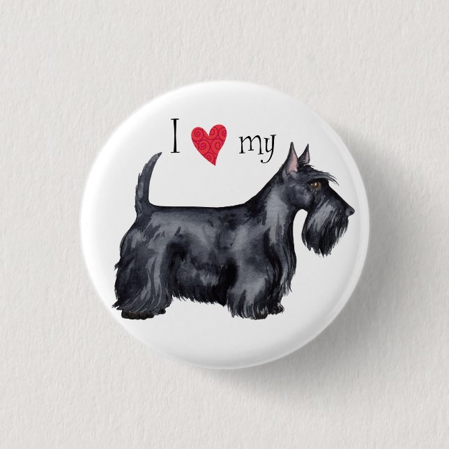 Badge Rond 2,50 Cm J'aime mon Scottie (Devant)