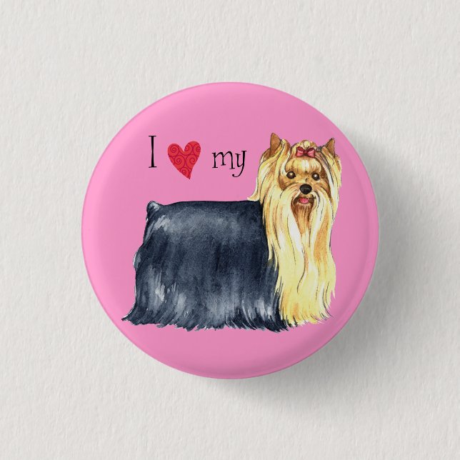 Badge Rond 2,50 Cm J'aime mon Yorkie (Devant)