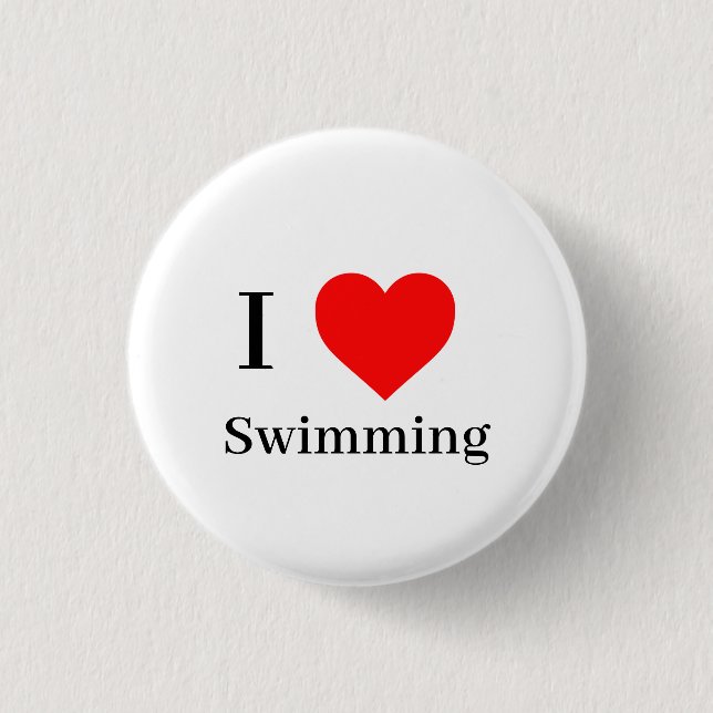 Badge Rond 2,50 Cm J'aime Natation Typographie & Coeur Rouge (Devant)