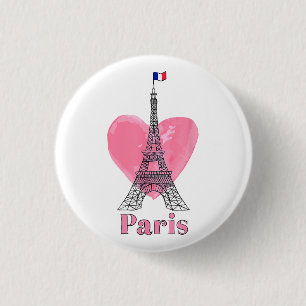 Badge Rond 2,50 Cm J'aime Paris Tour Eiffel France Cadeau