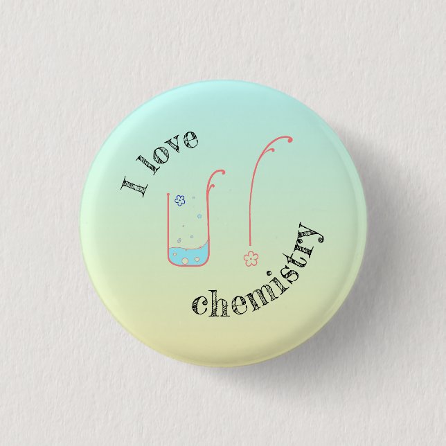 Badge Rond 2,50 Cm J'aime U/Chimie bouton avec conception de bécher. (Devant)