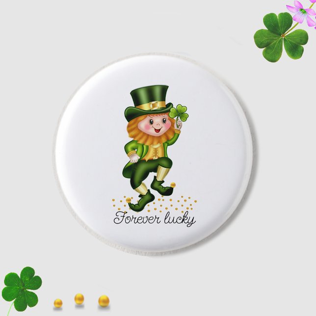 Badge Rond 2,50 Cm Jamais Lucky Green Gnome & Clover en blanc (Créateur téléchargé)
