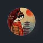 Badge Rond 2,50 Cm Japon 日 本 maiko geisha pagoda sun<br><div class="desc">Ce bouton étonnant présente une belle maiko / geisha élégante,  des temples de pagode,  et un grand soleil rouge - tous les anciens symboles du Japon. Le texte peut être personnalisé ou supprimé.</div>