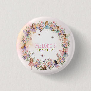 Badge Rond 2,50 Cm jardin de fées fantaisiste 1er anniversaire 