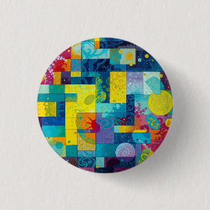 Badge Rond 2,50 Cm Jardin de fleurs cosmiques : mosaïque Abstraite de