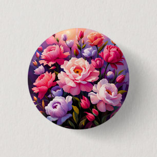 Badge Rond 2,50 Cm Jardin de floraison rose du lever de soleil Zen de