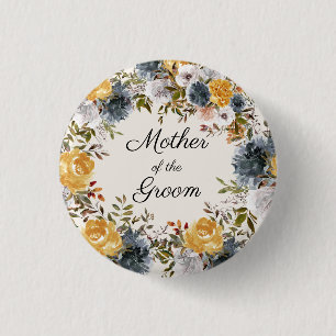 Badge Rond 2,50 Cm Jaune Main Peinte Florale Mère Marié