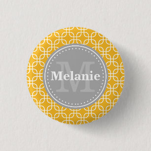 Badge Rond 2,50 Cm Jaune moderne Carré Motif gris Monogramme