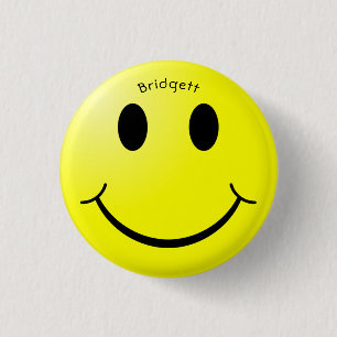 Badge Rond 2,50 Cm Jaune Visage Joyeux Personnalisé
