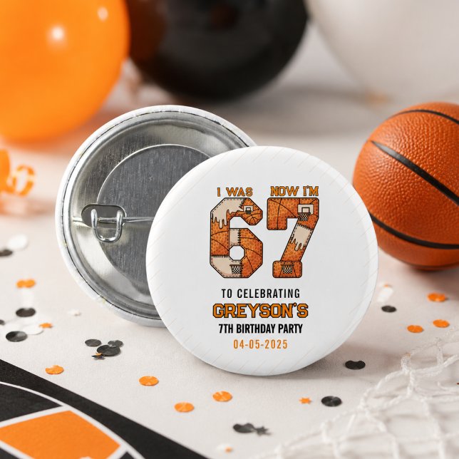 Badge Rond 2,50 Cm J'avais 6 ans maintenant j'ai 7 ans Basket-ball –  (I Was 6 Now I’m 7 Basketball – 7th Birthday Party Button
)