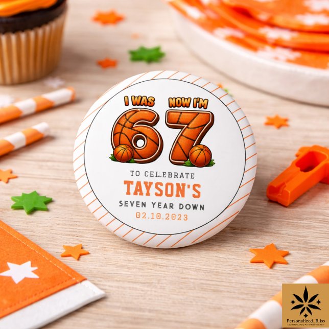 Badge Rond 2,50 Cm J'avais 6 ans, maintenant j'ai 7 ans Basket-ball - (I Was 6, Now I’m 7 Basketball – All-Star Birthday Button
)