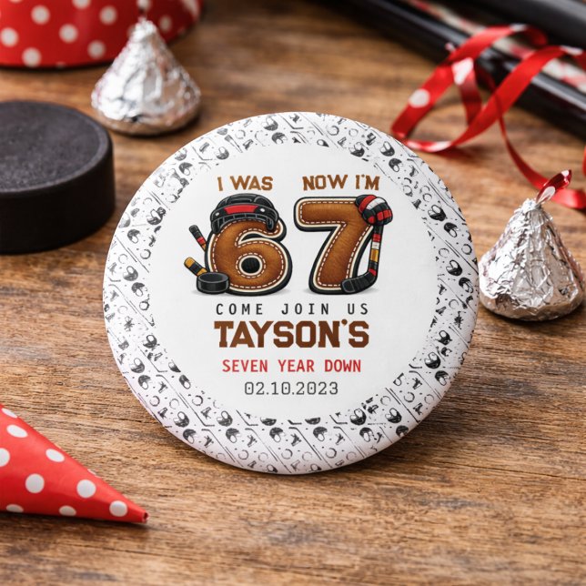 Badge Rond 2,50 Cm J'avais 6 ans, maintenant j'ai 7 ans – Fête d'anni (I Was 6, Now I’m 7 – Hockey 7th Birthday Party Button
)