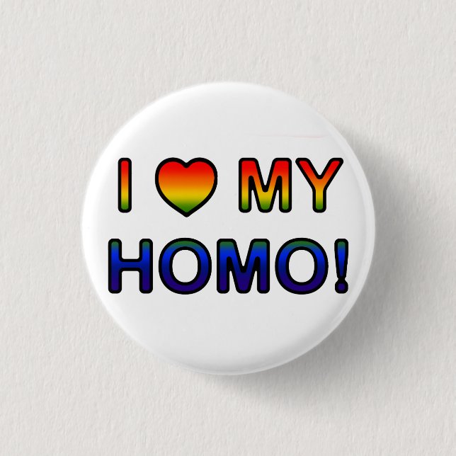 Badge Rond 2,50 Cm "Je (coeur) mon homo !" bouton (Devant)