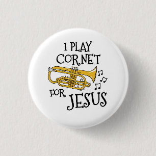 Badge Rond 2,50 Cm Je Joue Cornet Pour Jésus, Christian Brass Musicie